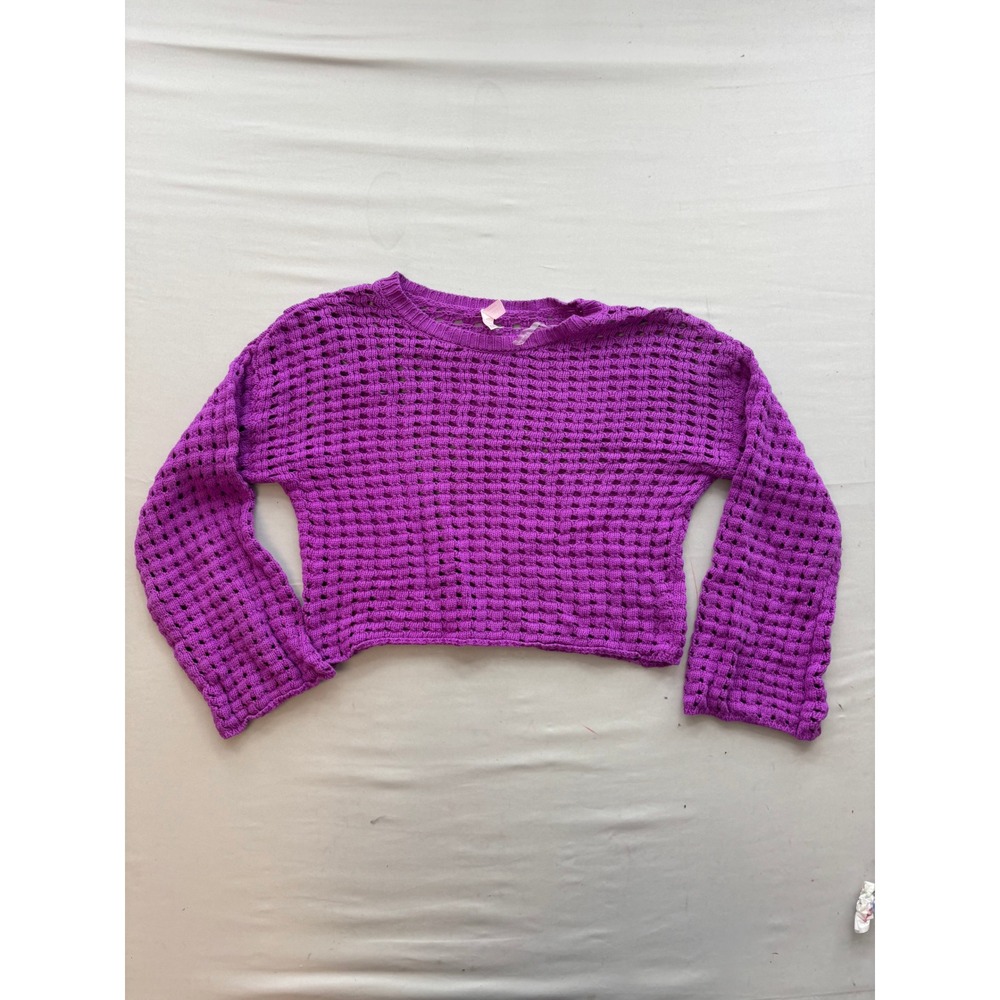 Franki by Francescas Girls Purple Open Knit Cropped Sweater Youth 14